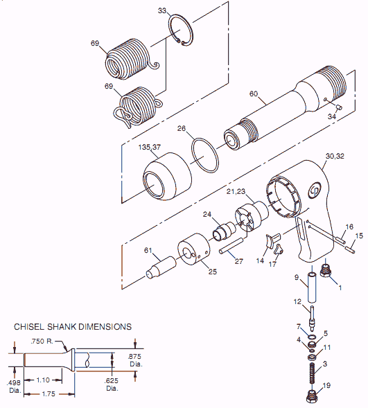 Page A Diagram and Parts List for CP717 T020120 Chicago Pneumatic Hammer